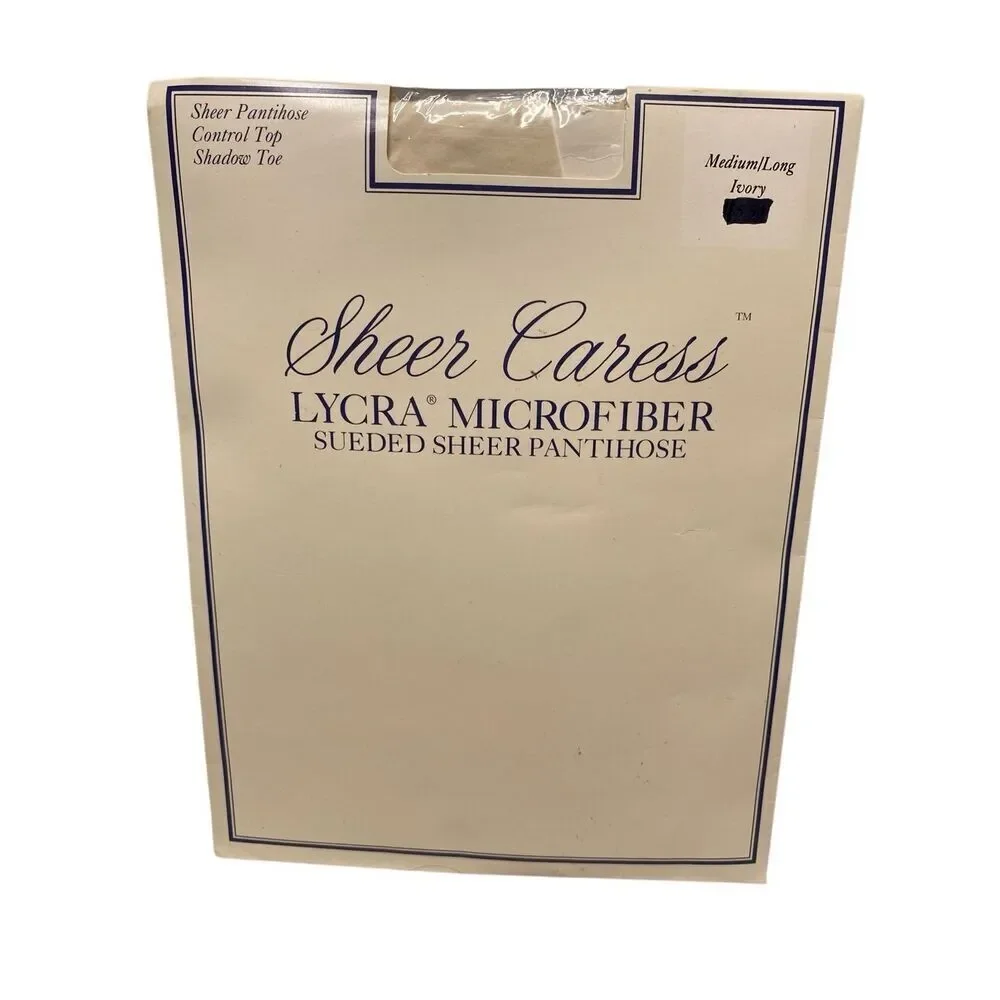 Sheer Caress Lycra Microfiber Pantyhose Ivory Med Large Sueded Sheer Control Top